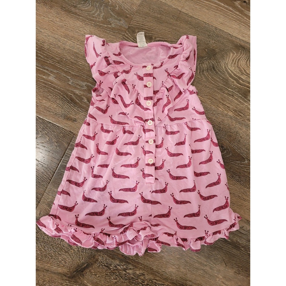 Kate Quinn Pink Slug Print Modal Ruffle Romper Toddler Girls 4T Button Front #4